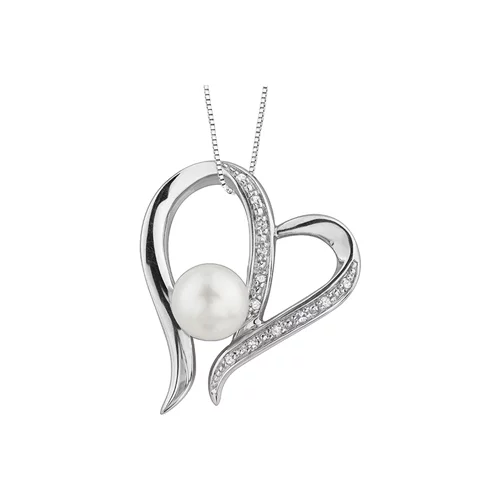 6mm Pearl and Diamond Heart Pendant in Sterling Silver (0.05 CT. T.W.)