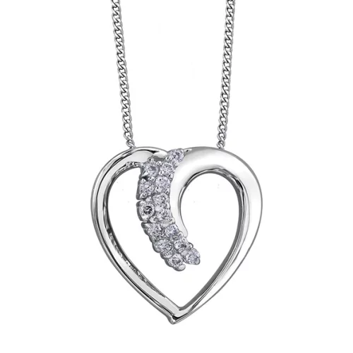 10K White Gold Open Heart Pendant with Diamond (0.084 CT TW)