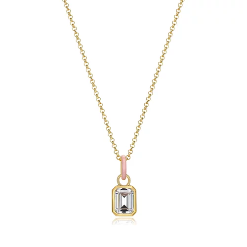 Cotton Candy Collection Emerald Diamondlite Cubic Zirconia with Enamel Pendant - Light Pink