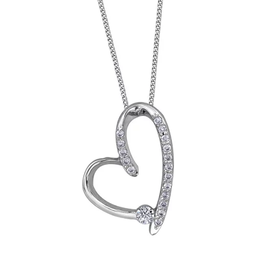 Canadian Diamond Open Heart Pendant in 10K White Gold (0.1 CT TW)