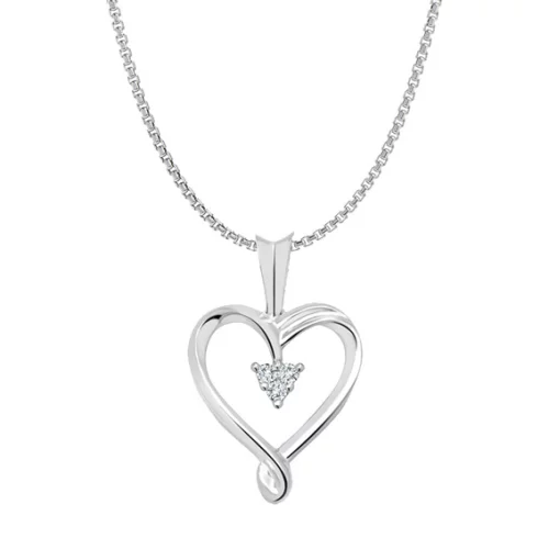 10K White Gold Open Heart Pendant with Diamond (0.045 CT TW)