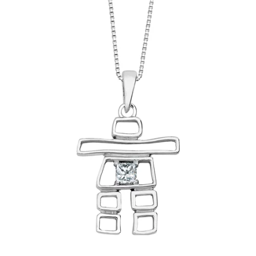 Canadian Diamond Solitaire Inukshuk Pendant in Sterling Silver (0.08 CT.)