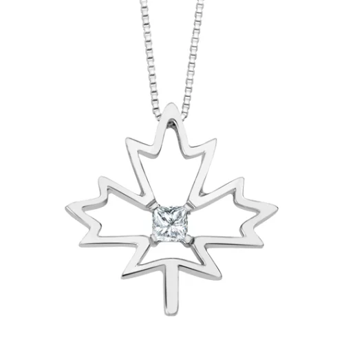 Canadian Diamond Solitaire Maple Leaf Pendant in Sterling Silver (0.08 CT.)