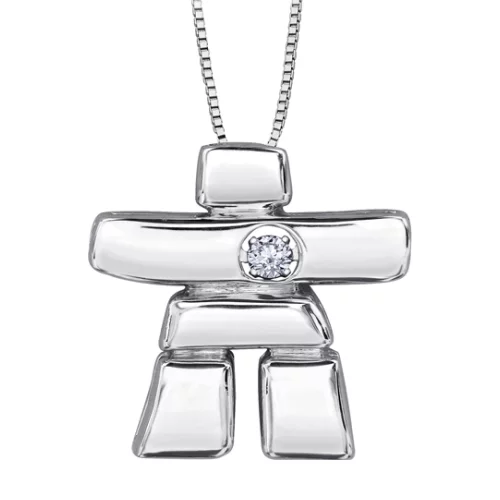 Canadian Diamond Solitaire Inukshuk Pendant in 10K White Gold (0.06 CT.)
