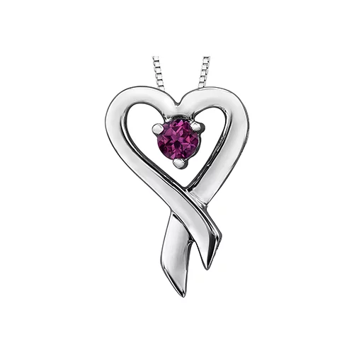 Heart Ribbon Pendant with Pink Topaz in 10K White Gold (3.5 CT. T.W.) - Silver and Pink