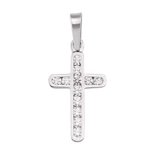 Pendentifs croix en or blanc 18 carats avec des pierres de zircone cubique