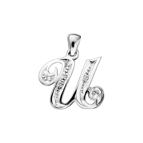 Diamond Initial "U" Pendant in 10K (0.015 CT. T.W.) - Silver