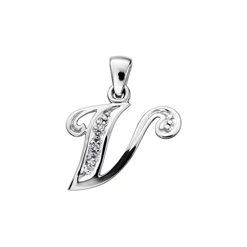 Diamond Initial "V" Pendant in 10K (0.015 CT. T.W.) - Silver