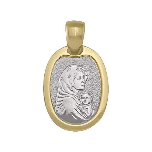 18K Two Tone Oval Madonna Pendants - 2.1 gm