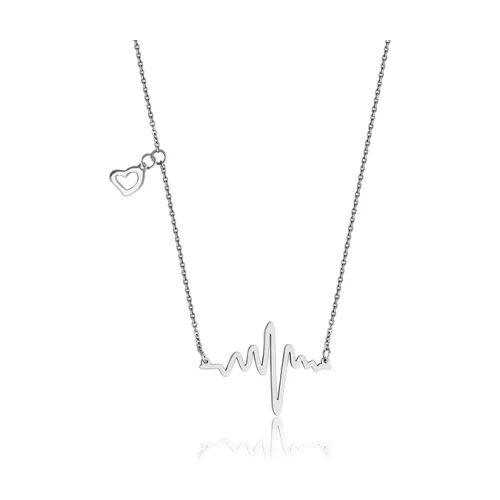 CJ Steelx Heart Beat Pendant with Heart Accent - Silver