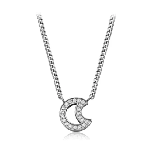 CJ Steelx Mini Moon Pendant with CZ - Silver