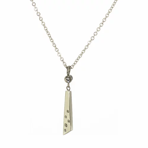 CJ Steelx Trapezoid Pendant with Crystal Accent