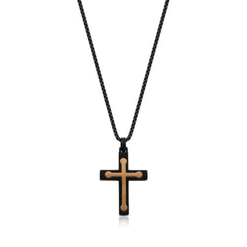 CJ Steelx Cross Pendant - Black and Rose