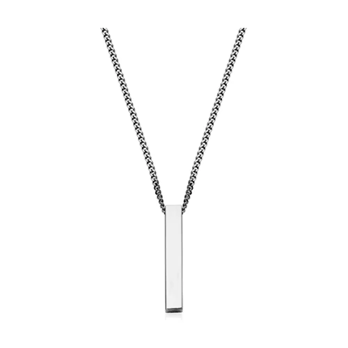 CJ STEELX Bar Pendant on Curb Chain - Silver