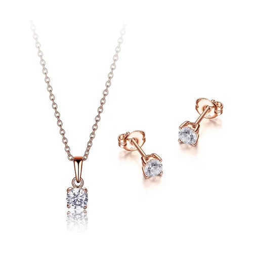 Diamondlite Cubic Zirconia Round Stud Earrings and Pendants Set - Rose Gold