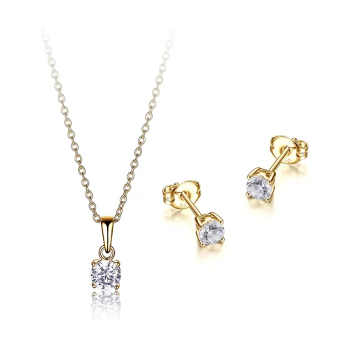 Diamondlite Cubic Zirconia Round Stud Earrings and Pendants Set - Gold