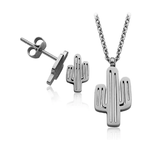 Ensemble pendentif et boucles d'oreilles en acier CJ Steelx - Argent
