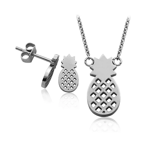 Ensemble pendentif et boucles d'oreilles CJ Steelx à ananas - Argent