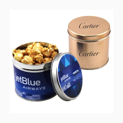 Boîte ronde avec du popcorn au caramel