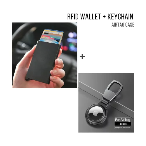 Portefeuille RFID + porte-clés avec support AirTag KIT