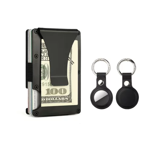 Portefeuille RFID + porte-clés avec support AirTag COFFRET CADEAU