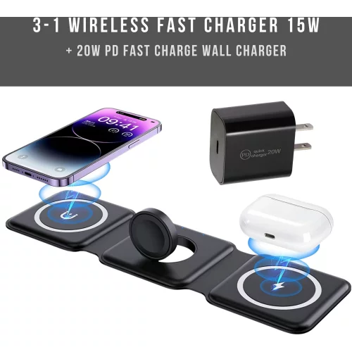 Chargeur sans fil pliable 3 en 1 + CHARGEUR MURAL 20W