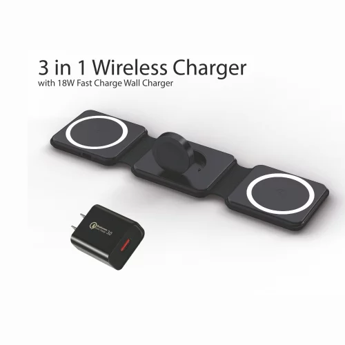 Chargeur sans fil pliable magnétique 3-en-1 + chargeur mural 18W