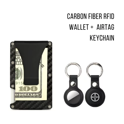 Ensemble cadeau portefeuille RFID en fibre de carbone + porte-clés AIRTAG