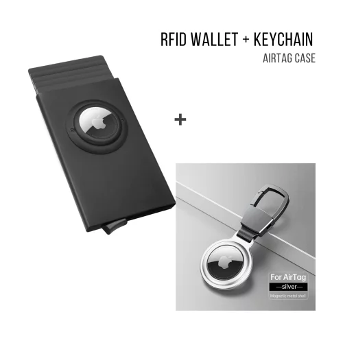 Portefeuille mince RFID + porte-clés avec support AirTag KIT