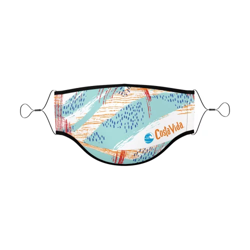 Masque facial TITAN Import 3 plis avec sérigraphie par sublimation et sangles élastiques ajustables pour masque facial.