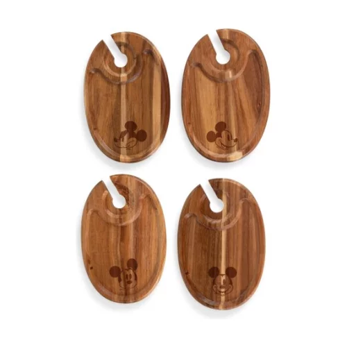 Mickey Mouse - Ensemble de 4 assiettes apéritives en bois d'acacia