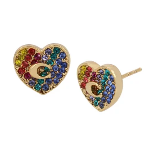Pave Heart Stud Earrings - Gold