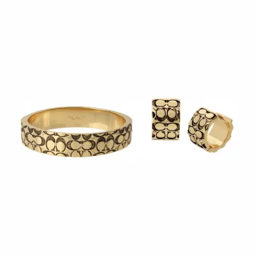 Quilted C Bangle and Huggie Hoops - Gold
