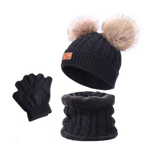 Kids Winter Knit Hat Scarf Glove Set