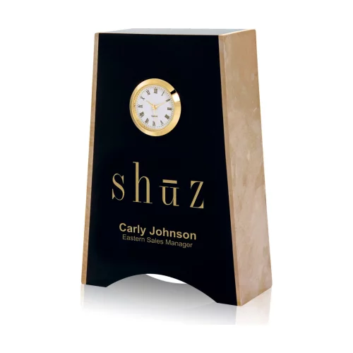 Nebraska Clock - Black/Botocino Marble 6½"