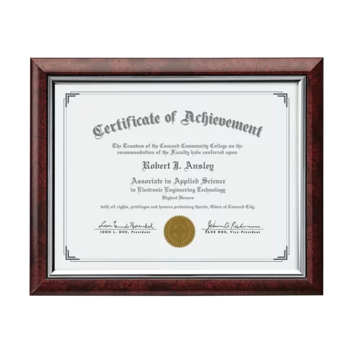 Cadre de certificat Trent - Bois de rose/Argent 8½"x11"