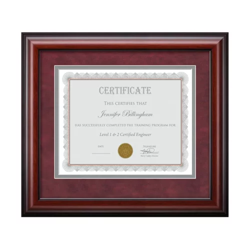 Cadre de certificat Addington - Acajou/Suède Bourgogne 8½"x11"