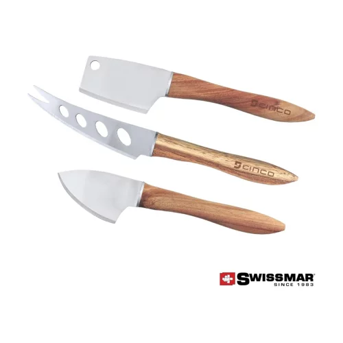 Ensemble de couteaux à fromage Swissmar® 3 pièces avec manche en acacia - acier inoxydable