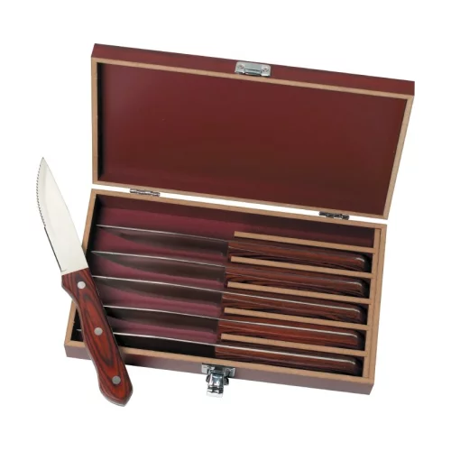 Ensemble de 6 couteaux de steak Manchurian Ash avec étui mince