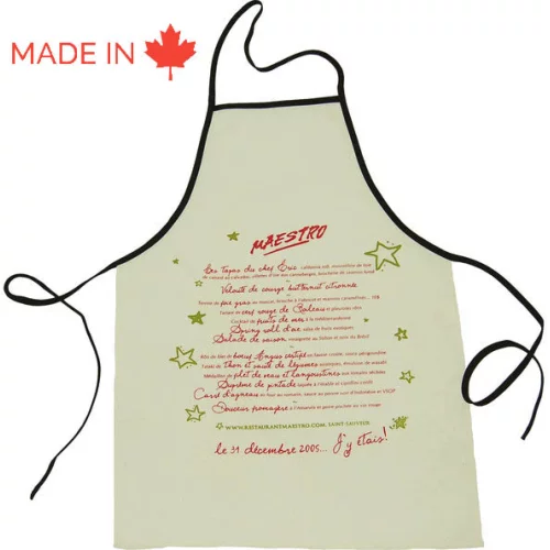 Tablier en sergé de polycoton noir de 7-8 oz, 20'' x 28'', coins carrés.