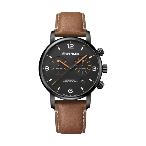 Montre à cadran noir Metropolitan Chrono avec bracelet en cuir