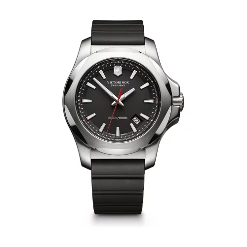 Montre Victorinox® I.N.O.X. Grand cadran noir/bracelet en caoutchouc noir authentique