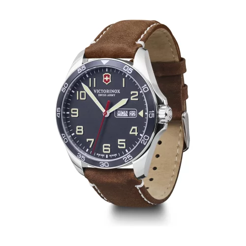 Montre Fieldforce à cadran bleu et bracelet en cuir marron