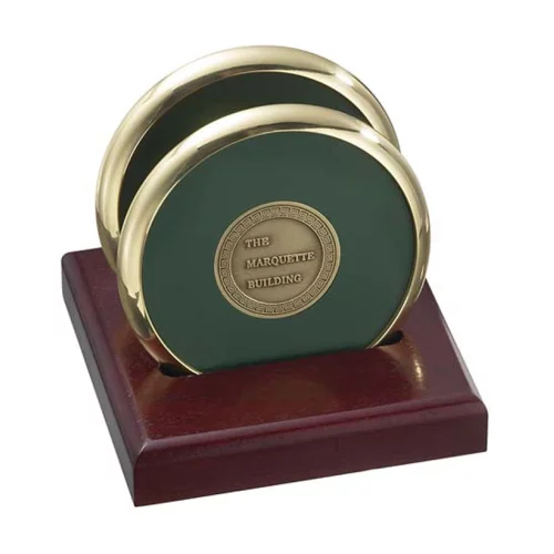 2 dessous de verre ronds avec support plat en bois de cerisier massif