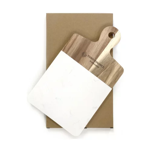 Plateau de service en marbre et bois avec poignée