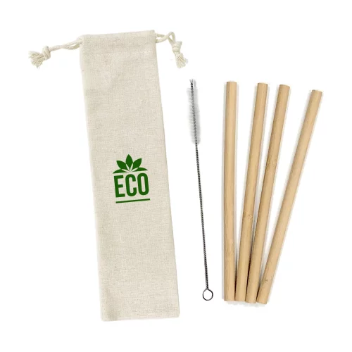 Bamboo Straws/Brush Set In Cotton Pouch
