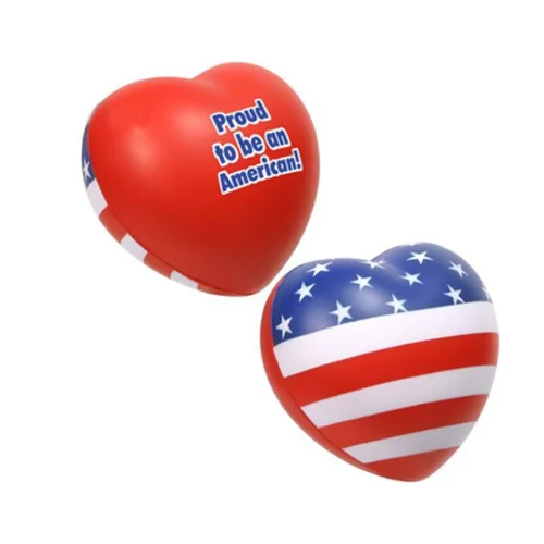 Balle anti-stress en forme de cœur avec drapeau américain