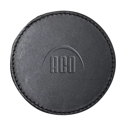 Sous-verre rond en cuir véritable avec bordure cousue - noir