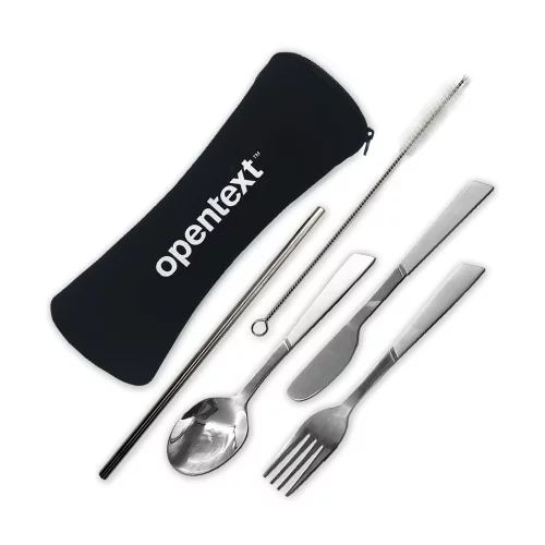 Stainless Steel Cutlery and Straw Set in Pouch
