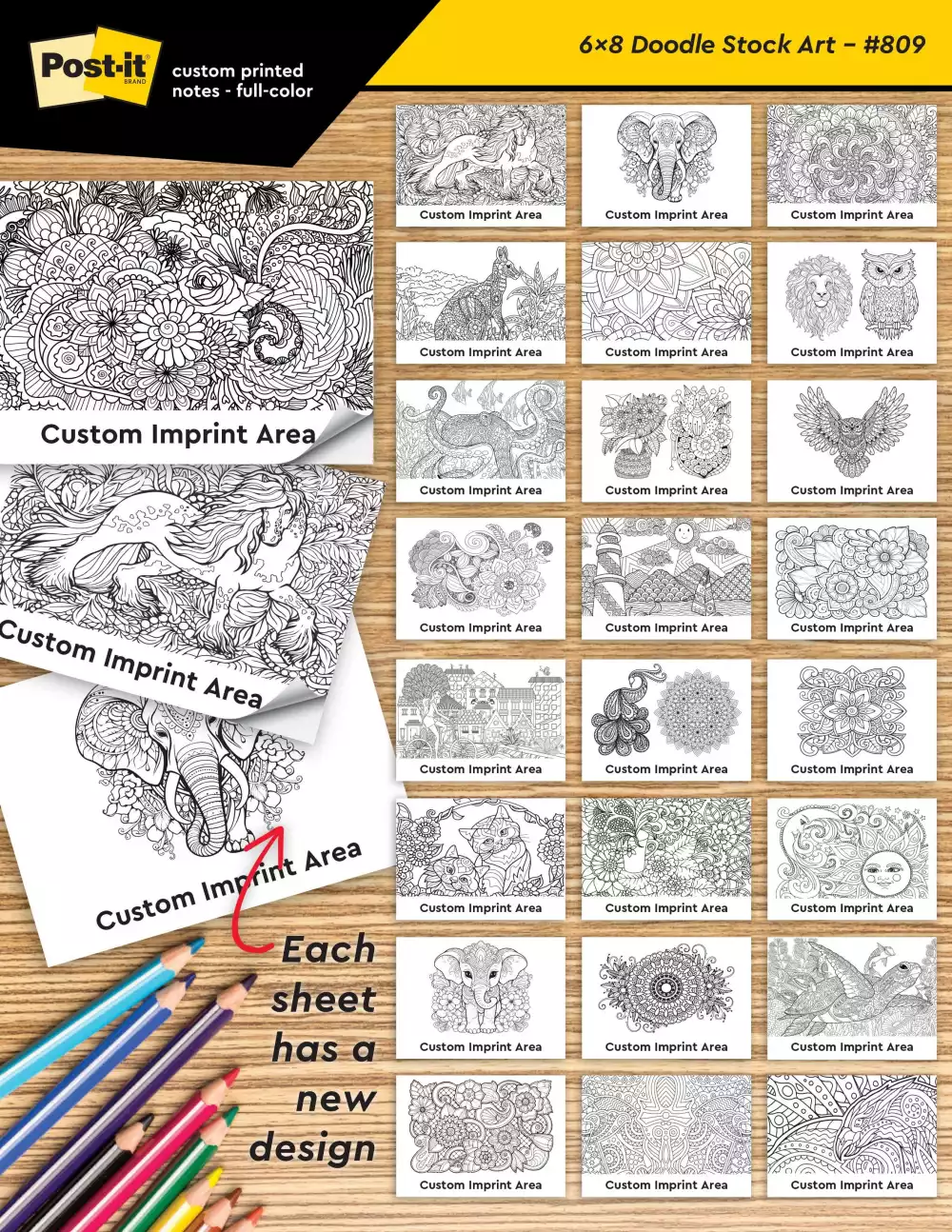 Custom Printed Post-it® Coloring Pad Notes (6"x8") 25 Sheets/ 4 Color Dynamic Variable